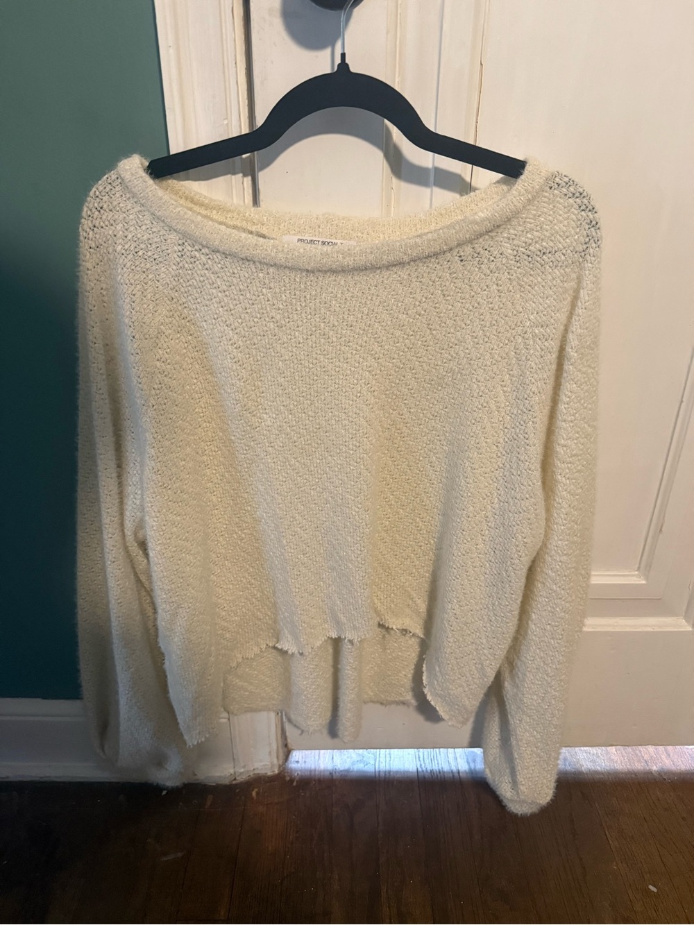 Project Social T Off-the-Shoulder Cream Knit Sweater